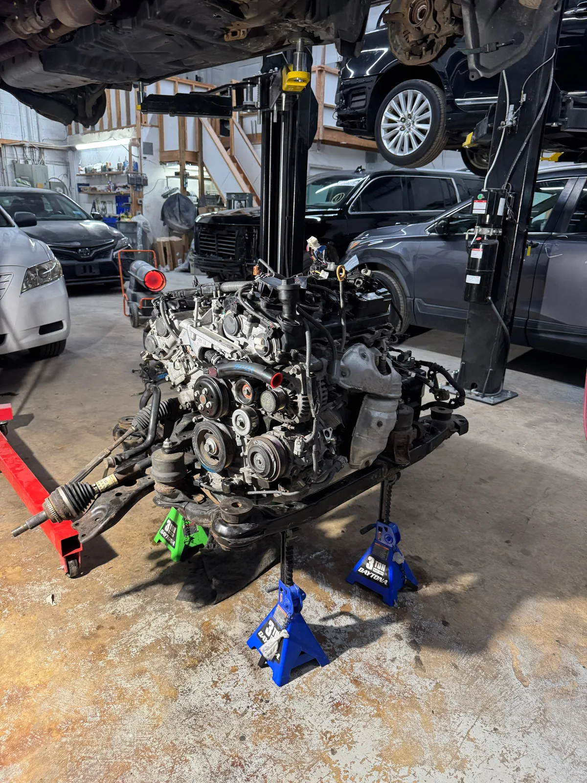 Engine removed for mechanical work at Drive One